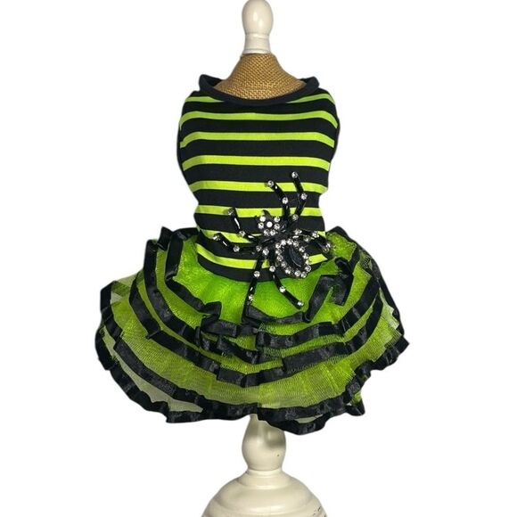 Halloween Spider Fancy Striped Tulle Dog Dress - Picture 1 of 7